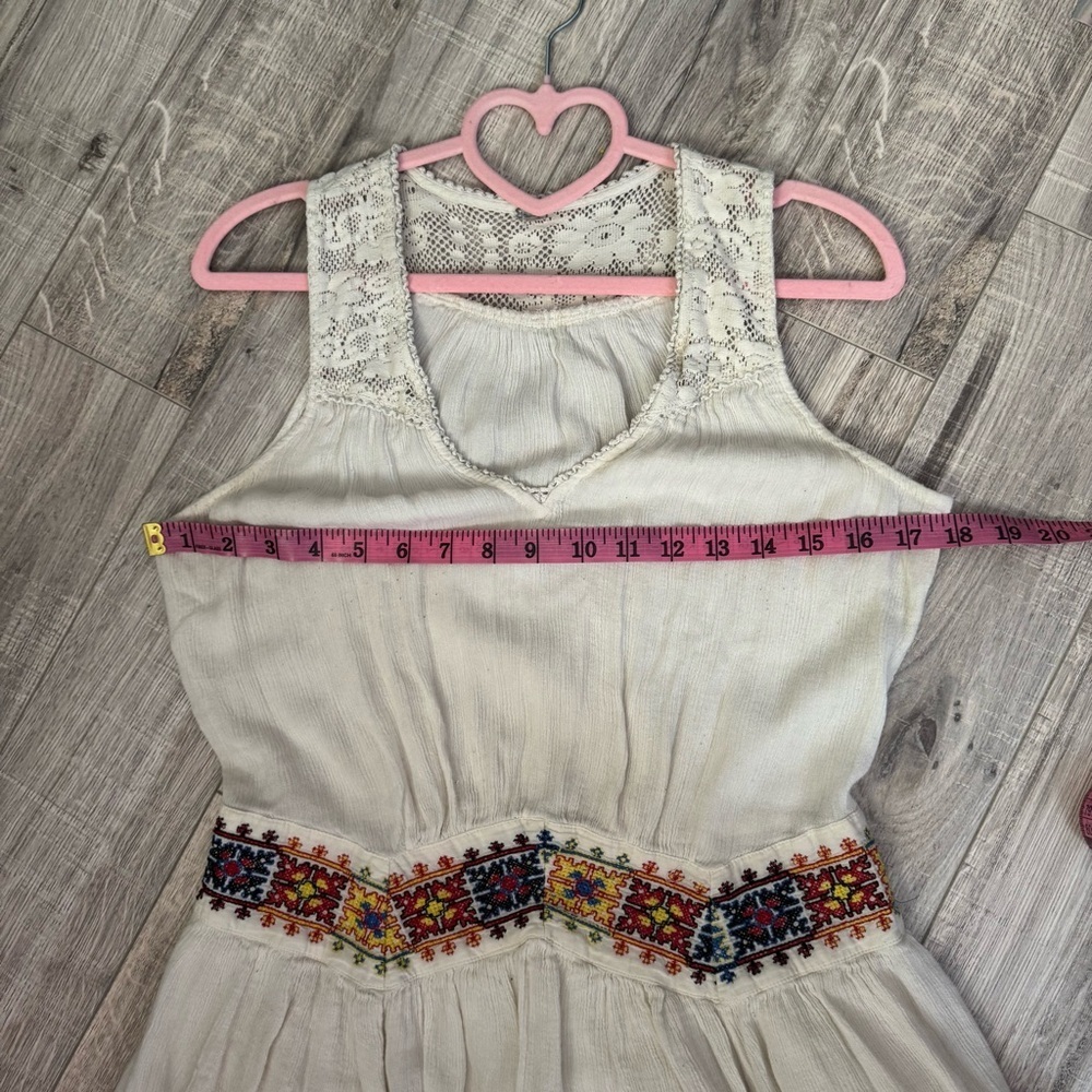 Free people dress Aztec embroidered embroidery cream white boho hippie flowy - Picture 6 of 13